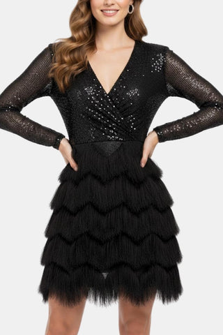 Women's Long Sleeve Sequin Cocktail Mini Dress