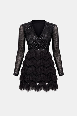 Women's Long Sleeve Sequin Cocktail Mini Dress