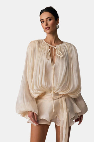 Women's Long Sleeve Tie Neck Mini Dress