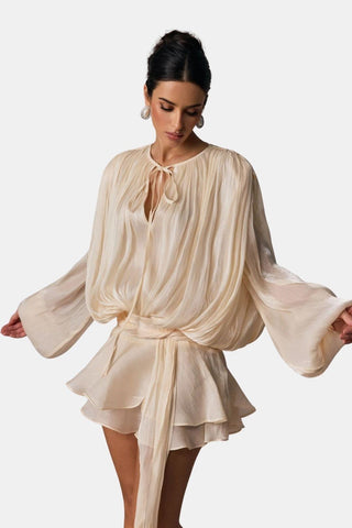 Women's Long Sleeve Tie Neck Mini Dress