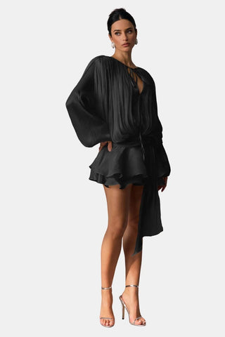 Women's Long Sleeve Tie Neck Mini Dress