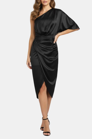 Women's One-Shoulder Wrap Midi Dress
