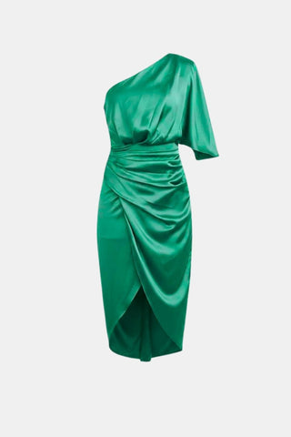 Women's One-Shoulder Wrap Midi Dress