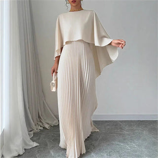 Women's Pleated Cape Maxi Dress