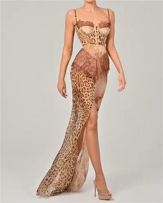 Women's Print Corset Maxi Dress
