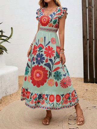 Women's Ruffle Sleeve A-Line Midi Dress