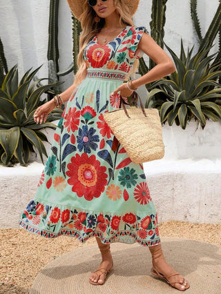 Women's Ruffle Sleeve A-Line Midi Dress