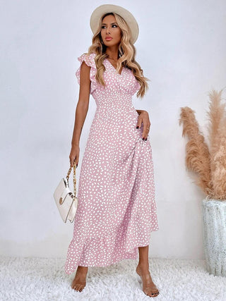 Women's Ruffle Sleeve Wrap Midi Dress