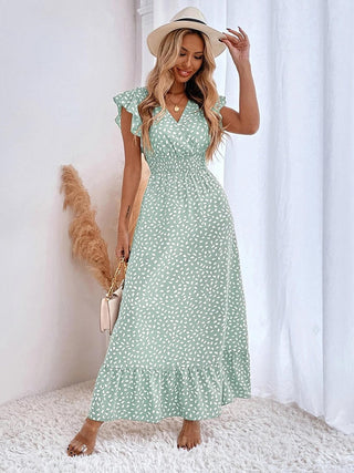 Women's Ruffle Sleeve Wrap Midi Dress