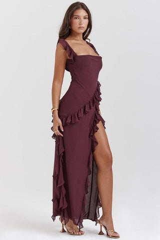 Women's Ruffle Trim Fit & Flare Maxi Dress