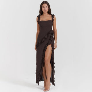 Women's Ruffle Trim Fit & Flare Maxi Dress
