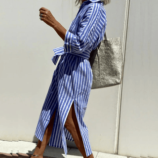 Women's Striped Shirt Midi Dress
