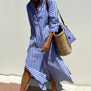 Women's Striped Shirt Midi Dress