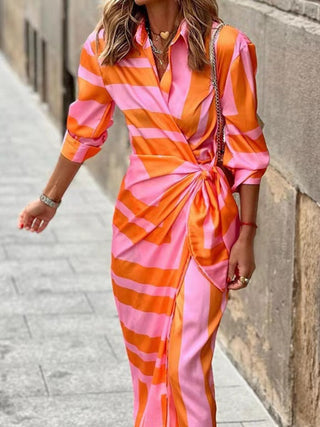 Women's Striped Wrap Midi Dress