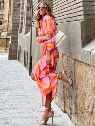 Women's Striped Wrap Midi Dress