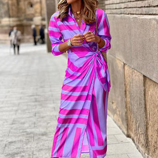 Women's Striped Wrap Midi Dress
