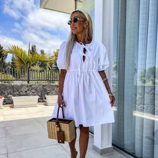 Women's Tie Neck A-Line Mini Dress