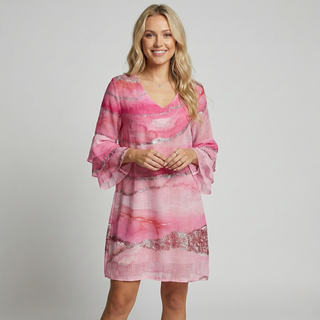 Women's Tiered Sleeve Knee Length Shift Dress