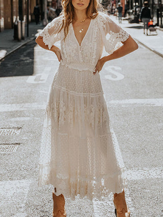 Women's V-Neck A-Line Midi Dress