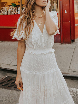 Women's V-Neck A-Line Midi Dress