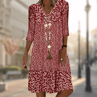 Women's V-Neck Floral A-Line Midi Dress