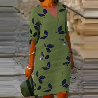 Women's V-Neck Floral Print Midi Dress