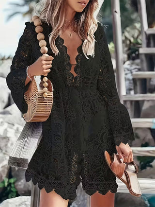 Women's V-Neck Lace Mini Dress