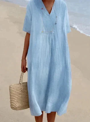 Women's V-Neck Midi Tunic Dress