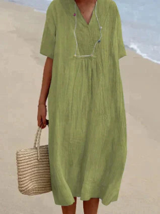 Women's V-Neck Midi Tunic Dress