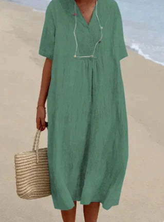 Women's V-Neck Midi Tunic Dress