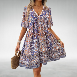 Women's V-Neck Printed Mini Dress
