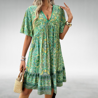 Women's V-Neck Printed Mini Dress