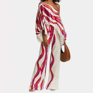 Women's Wide Leg Abstract Print Pant Set