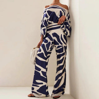 Women's Wide Leg Abstract Print Pant Set
