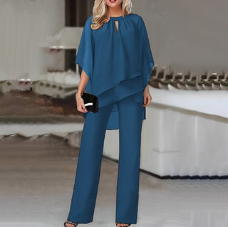 Women's Wide Leg Overlay Top Pant Set