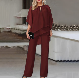 Women's Wide Leg Overlay Top Pant Set