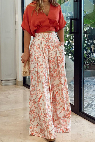 Women's Wide Leg Printed Pant Set