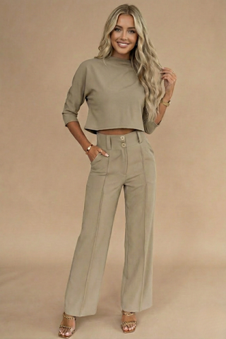 Women's Wide Leg Two-Piece Pant Set