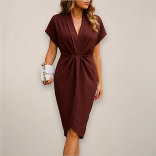 Women's Wrap V-Neck Midi Dress