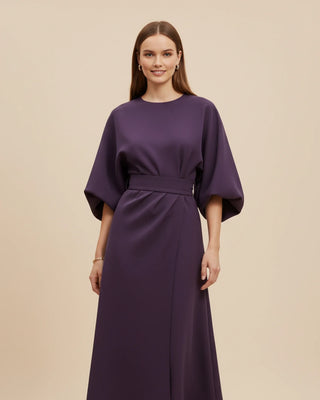 Women's Elegant Belted Dress with Lantern Sleeves