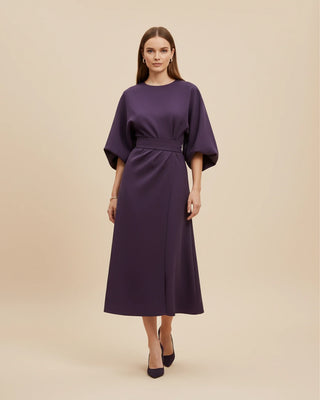 Women's Elegant Belted Dress with Lantern Sleeves