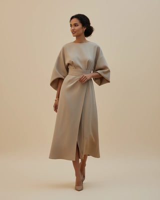Women's Elegant Belted Dress with Lantern Sleeves