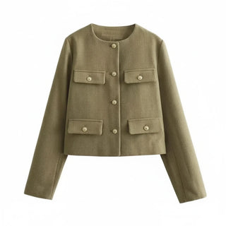Women's Collarless Cropped Blazer Jacket