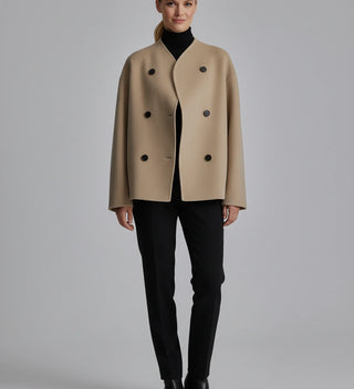 Women's Double-Breasted Collarless Short Coat