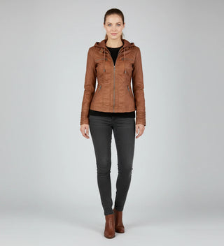 Women's Fitted Hooded Moto Jacket