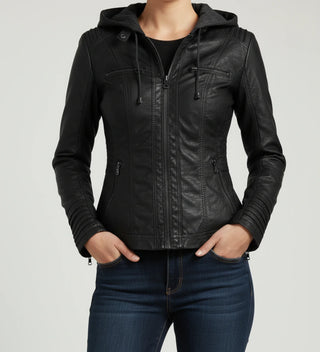 Women's Fitted Hooded Moto Jacket