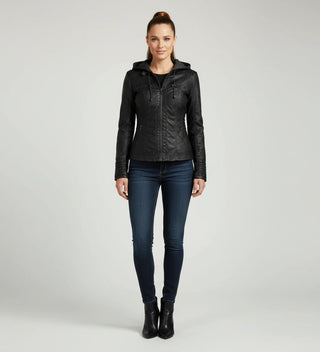 Women's Fitted Hooded Moto Jacket