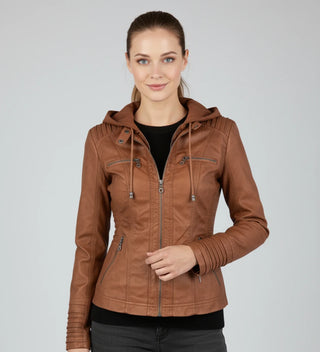 Women's Fitted Hooded Moto Jacket