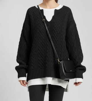 Women's Oversized Cable Knit V-Neck Sweater