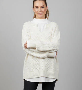 Women's Oversized Cable Knit V-Neck Sweater